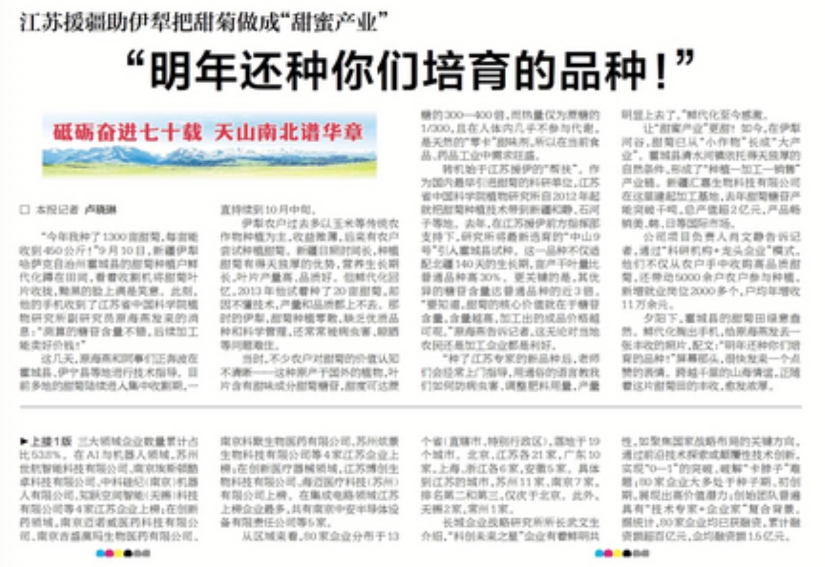 江苏援疆助伊犁把甜菊做成&ldquo;甜蜜产业&rdquo;